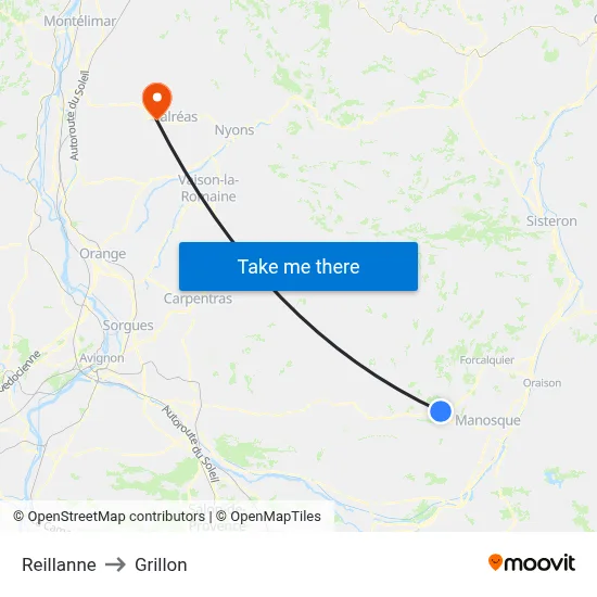 Reillanne to Grillon map