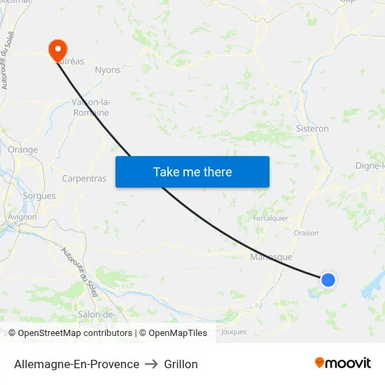 Allemagne-En-Provence to Grillon map