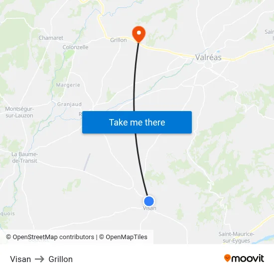 Visan to Grillon map