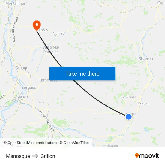 Manosque to Grillon map