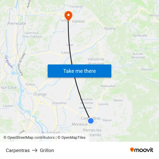 Carpentras to Grillon map