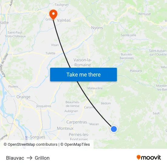 Blauvac to Grillon map