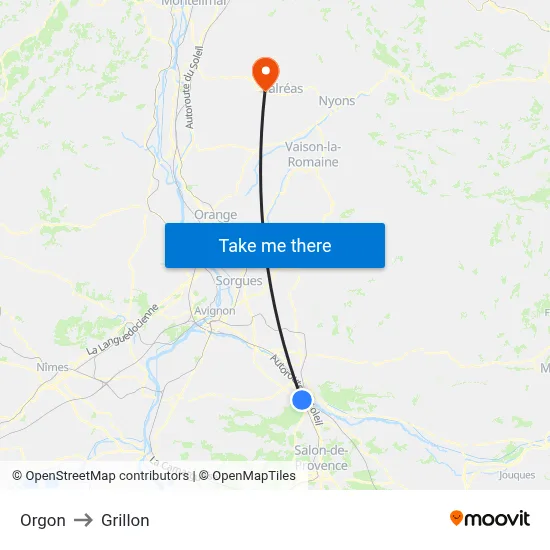Orgon to Grillon map