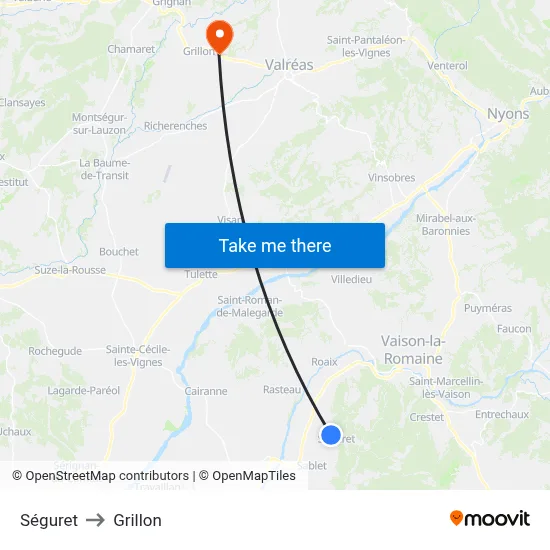 Séguret to Grillon map
