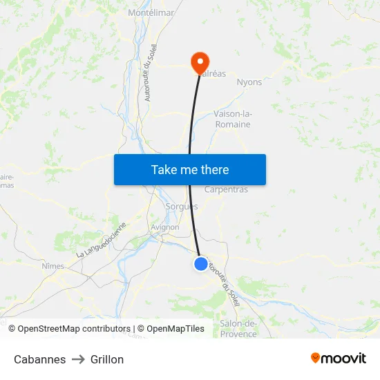 Cabannes to Grillon map
