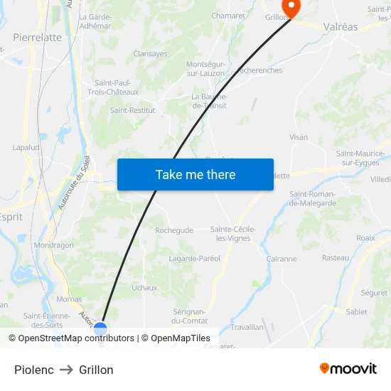 Piolenc to Grillon map