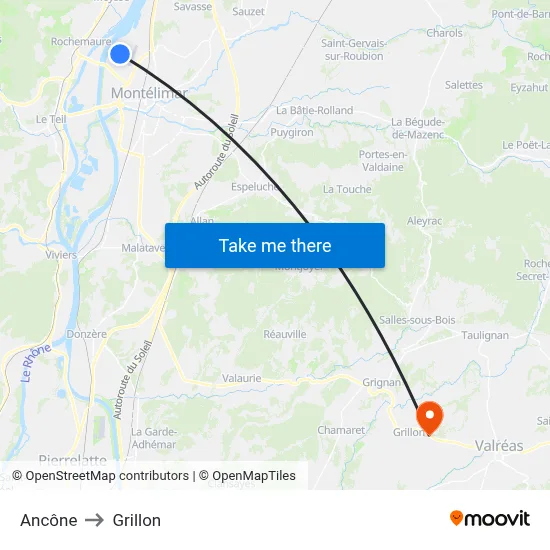 Ancône to Grillon map