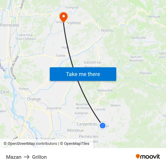 Mazan to Grillon map