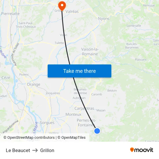 Le Beaucet to Grillon map