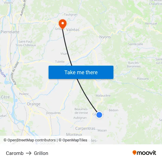 Caromb to Grillon map