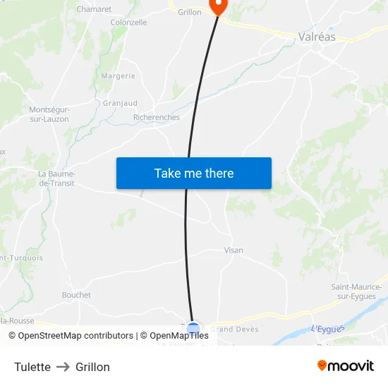 Tulette to Grillon map
