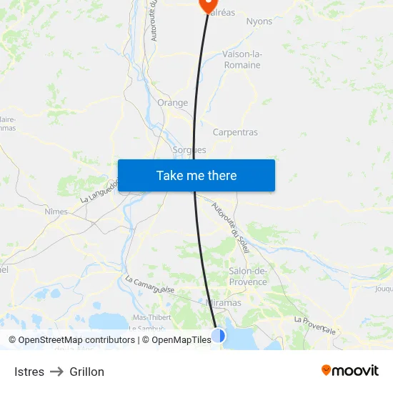 Istres to Grillon map
