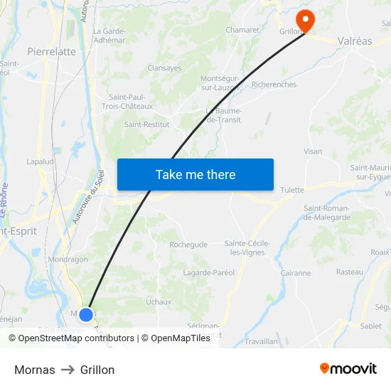 Mornas to Grillon map
