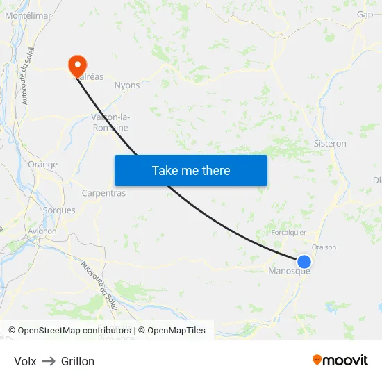 Volx to Grillon map