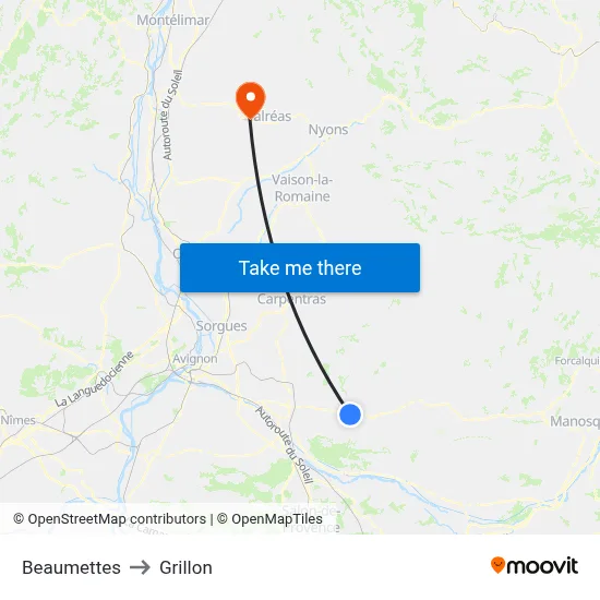 Beaumettes to Grillon map