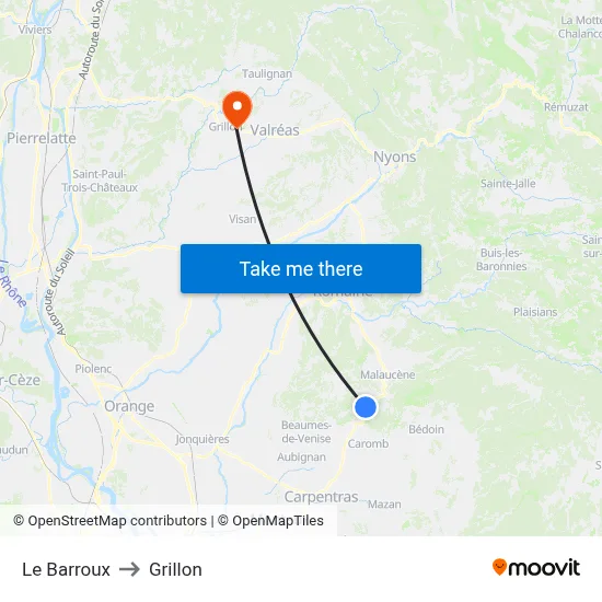 Le Barroux to Grillon map