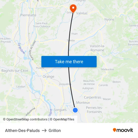 Althen-Des-Paluds to Grillon map