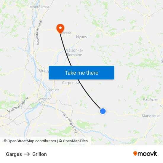 Gargas to Grillon map