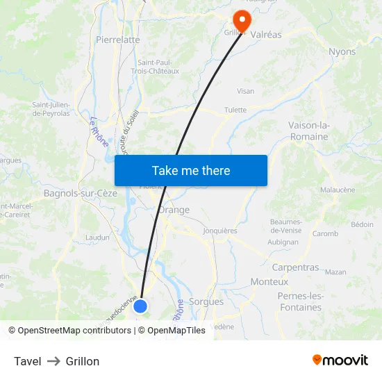 Tavel to Grillon map