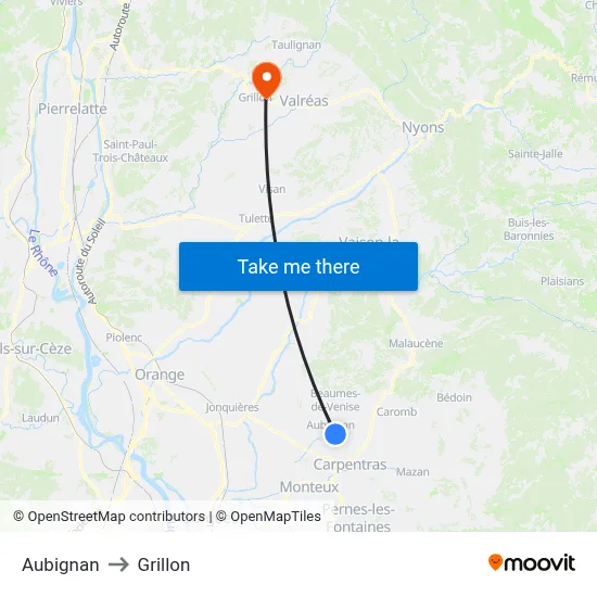 Aubignan to Grillon map