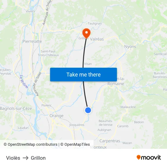 Violès to Grillon map