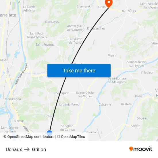 Uchaux to Grillon map