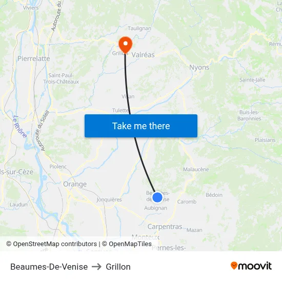 Beaumes-De-Venise to Grillon map