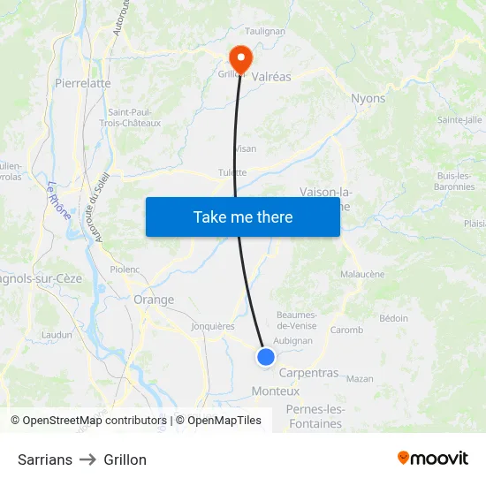 Sarrians to Grillon map