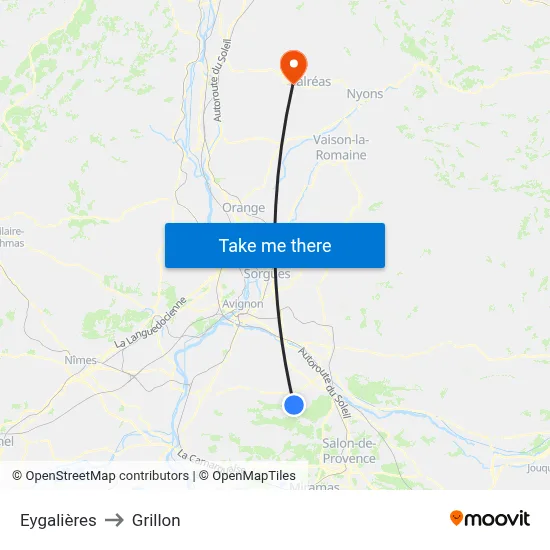 Eygalières to Grillon map