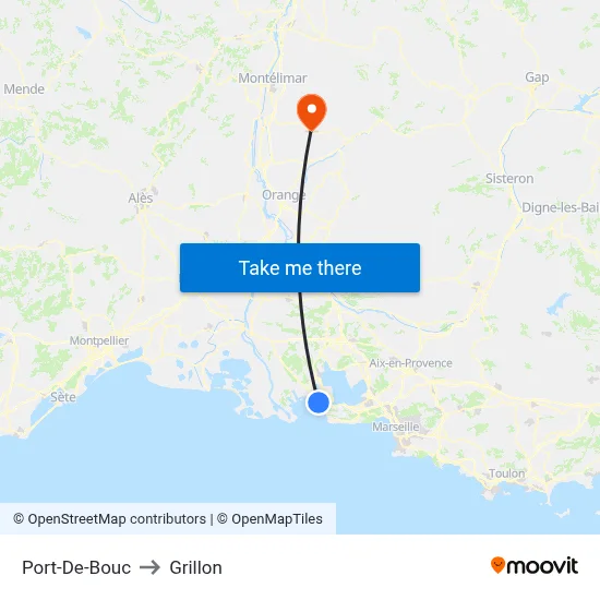 Port-De-Bouc to Grillon map