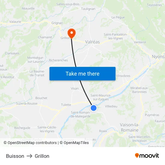 Buisson to Grillon map