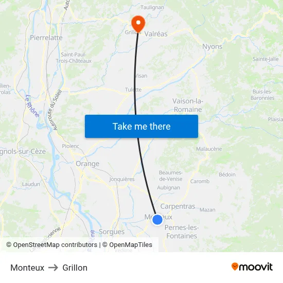 Monteux to Grillon map
