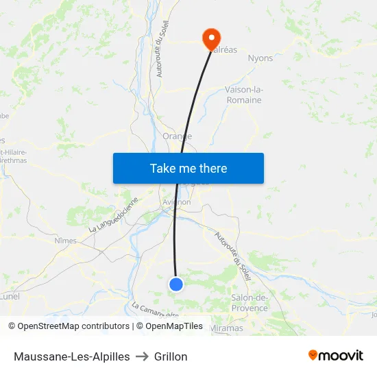 Maussane-Les-Alpilles to Grillon map