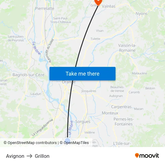 Avignon to Grillon map