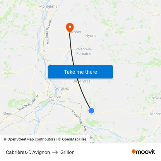 Cabrières-D'Avignon to Grillon map