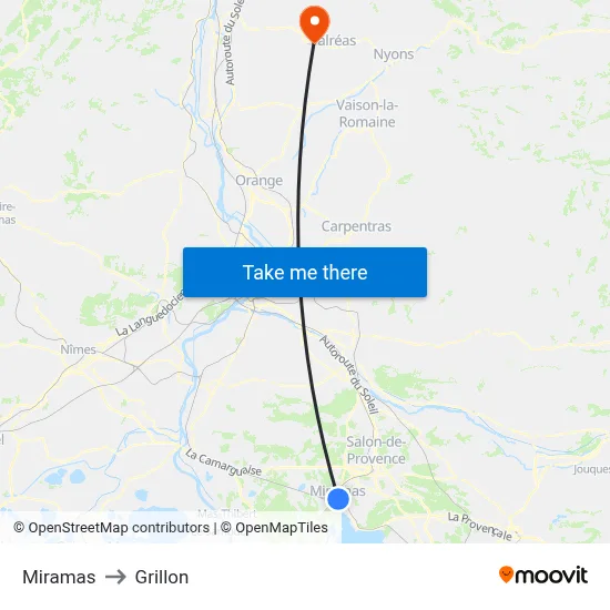 Miramas to Grillon map