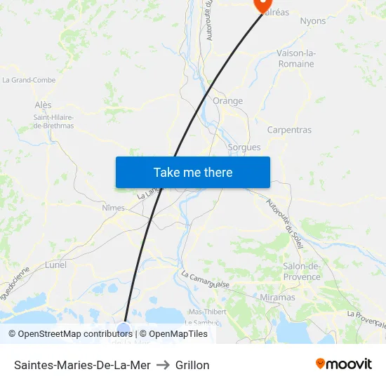 Saintes-Maries-De-La-Mer to Grillon map