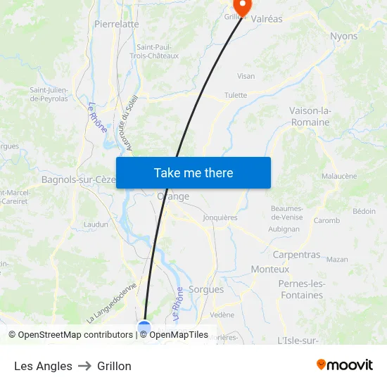 Les Angles to Grillon map
