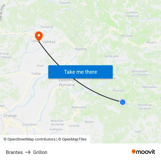 Brantes to Grillon map