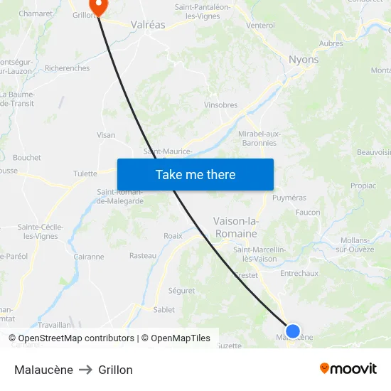 Malaucène to Grillon map