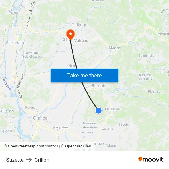 Suzette to Grillon map