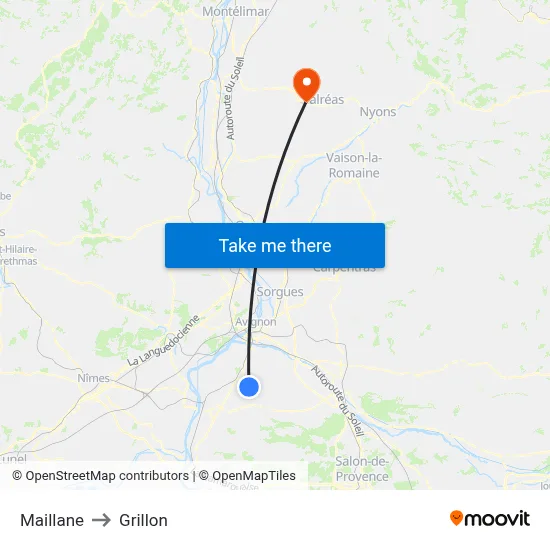 Maillane to Grillon map