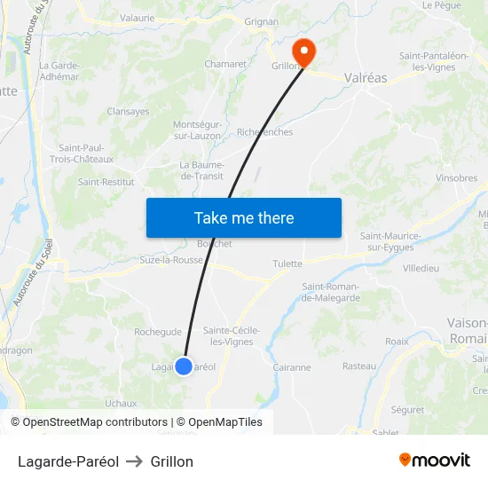 Lagarde-Paréol to Grillon map