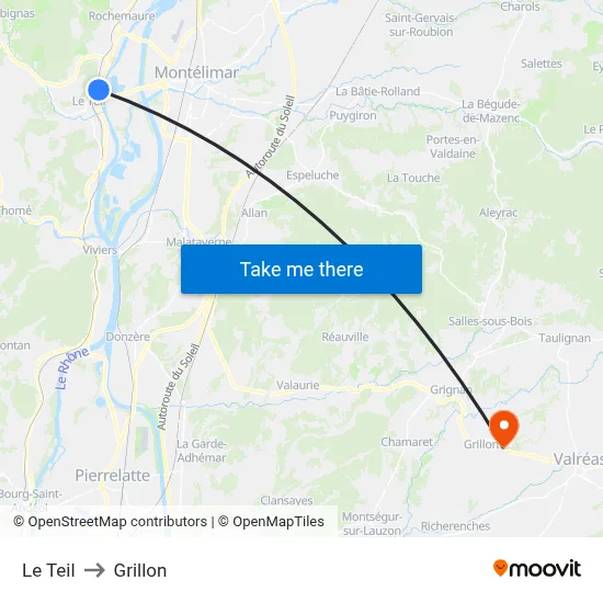 Le Teil to Grillon map