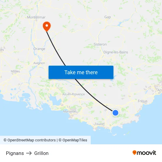Pignans to Grillon map