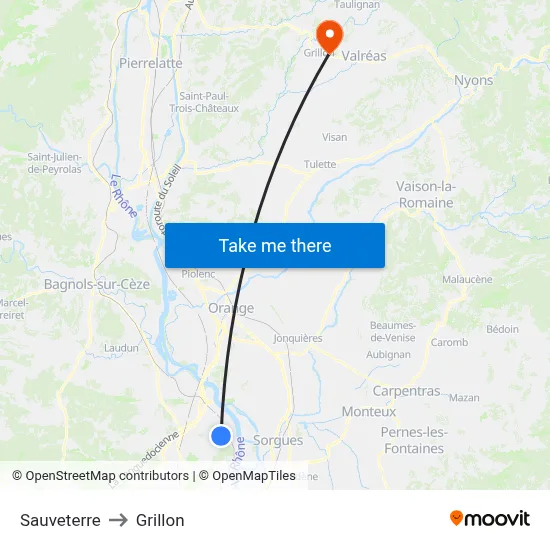 Sauveterre to Grillon map