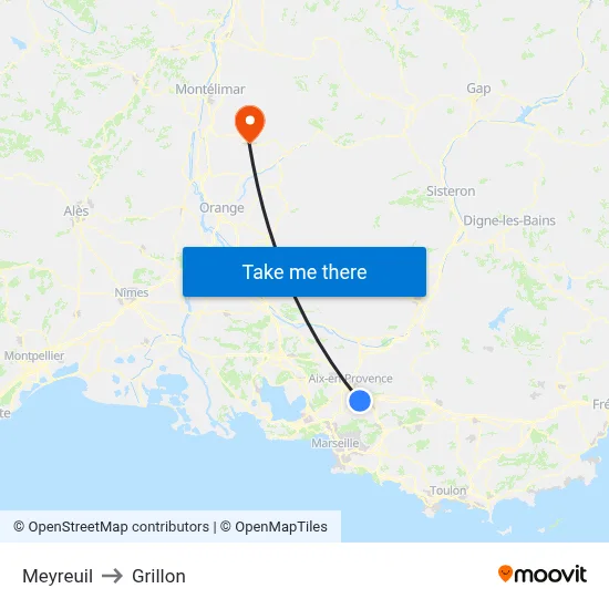 Meyreuil to Grillon map