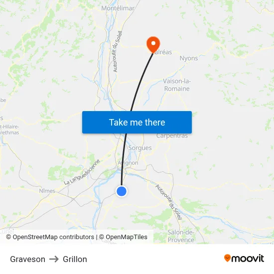 Graveson to Grillon map