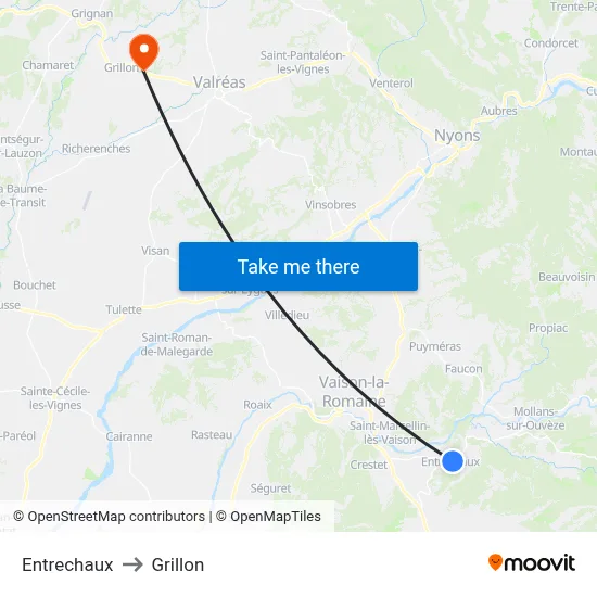 Entrechaux to Grillon map