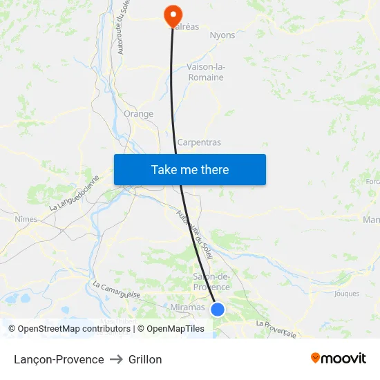 Lançon-Provence to Grillon map